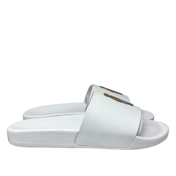 Polo Ralph‎ Lauren Slides Mens 12 White Polo Bear Sandals Preppy Summer Pool main image 12